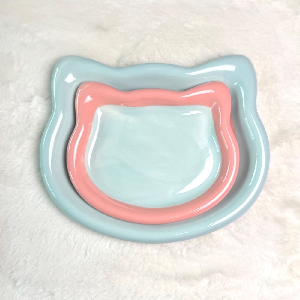 New Large Ceramic Cat Trinket Catch all Dish Pastel Pink Blue - Picture 6 of 6